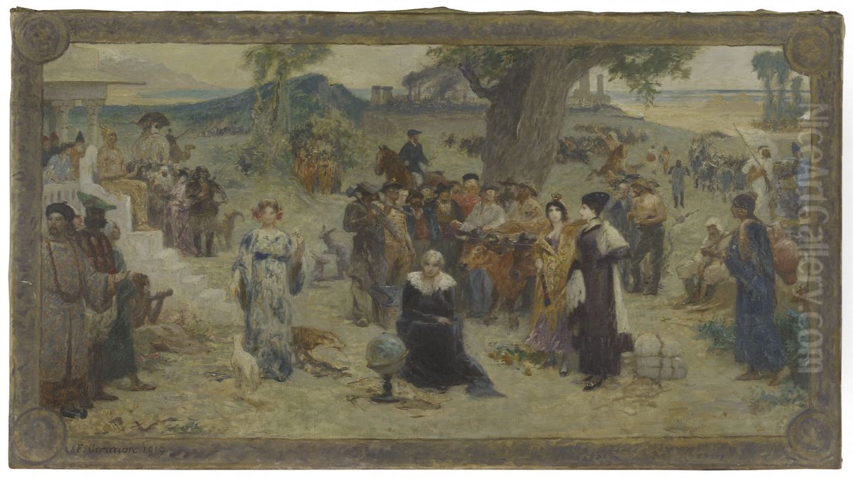 Esquisse pour la mairie de Bois-Colombes : les cinq continents Oil Painting by Fernand Cormon