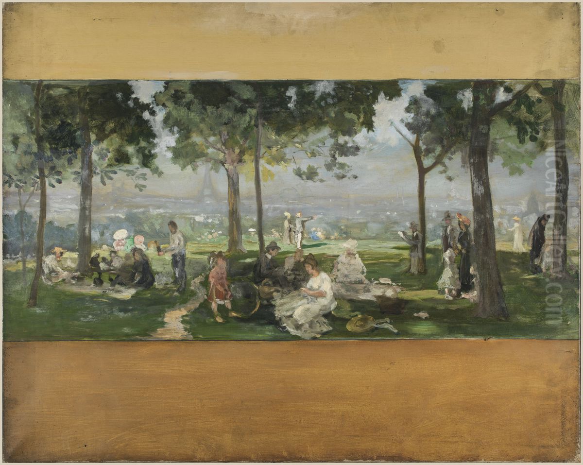 Esquisse pour la mairie de Vanves : Vue de Paris depuis Vanves Oil Painting by Paul Schmitt