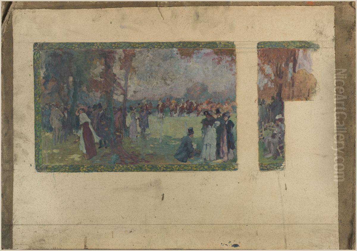 Esquisse pour la mairie de Saint-Ouen : L'hippodrome de Saint-Ouen Oil Painting by Paul Gervais