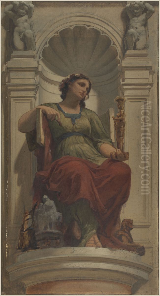 Esquisse pour la coupole du pavillon Denon au Louvre : l'invention (ou la sculpture) Oil Painting by Charles Louis Muller