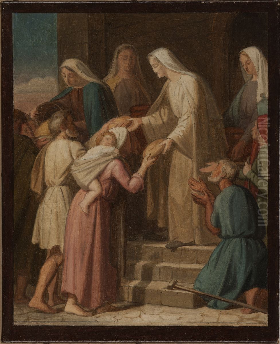Esquisse pour l'eglise Saint-Eustache : Sainte Genevieve distribuant le pain aux pauvres. Oil Painting by Auguste Pichon