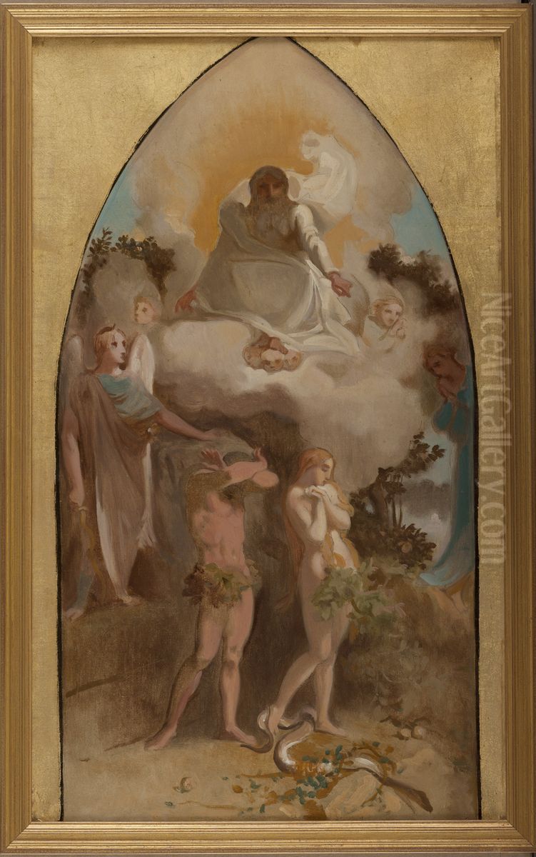 Esquisse pour l'eglise Saint-Severin : Adam et Eve chasses du paradis Oil Painting by Victor Mottez
