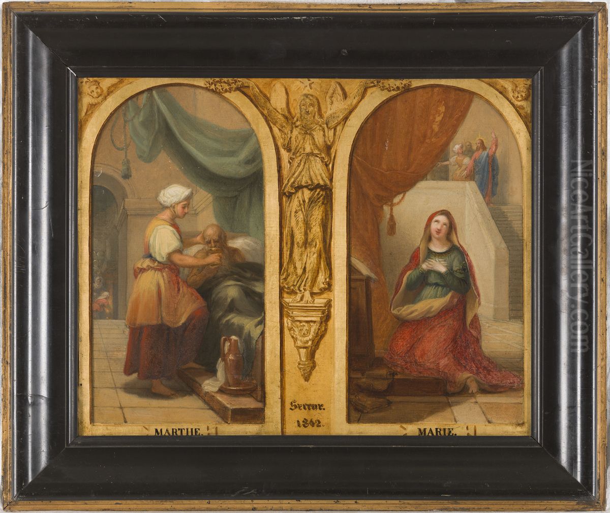 Esquisse pour l'eglise Sainte-Elisabeth : Marthe et Marie Oil Painting by Henri Auguste Calixte Cesar Serrur