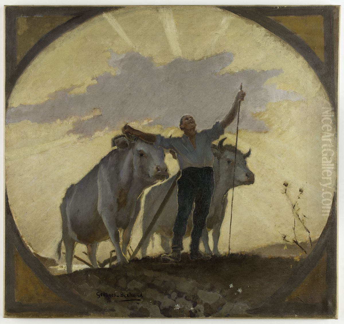 Esquisse pour la salle a manger de l'Hotel de Ville de Paris : Hymne de la Terre au Soleil Oil Painting by Georges Jules Bertrand