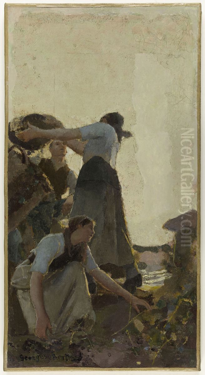 Esquisse pour la salle a manger de l'Hotel de Ville de Paris : La vendange Oil Painting by Georges Jules Bertrand