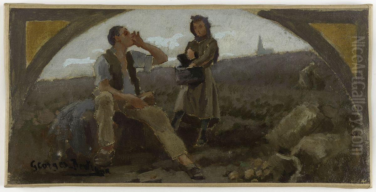 Esquisse pour la salle a manger de l'Hotel de Ville de Paris : La pomme de terre Oil Painting by Georges Jules Bertrand