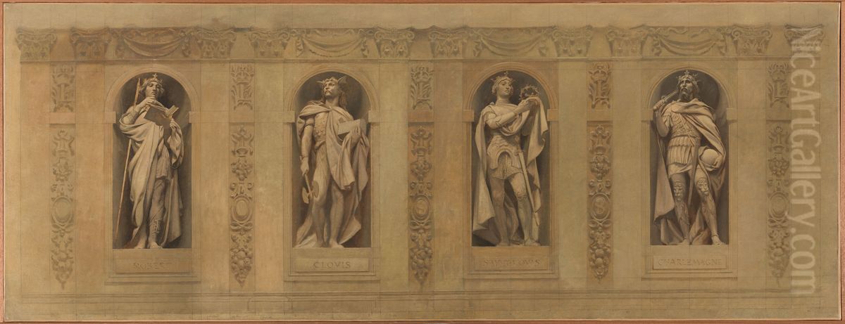 Esquisse pour l'eglise Saint-Paul-Saint-Louis : Robert le Pieux. Clovis. Saint Louis. Charlemagne Oil Painting by Joseph Paul Blanc