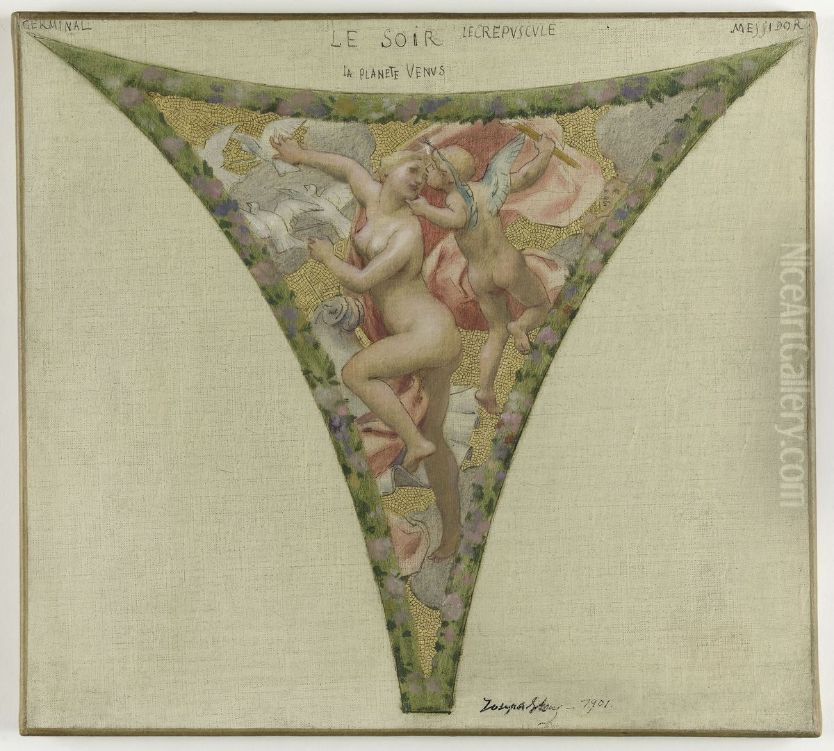 Esquisse pour l'escalier des fetes de l'Hotel de Ville : Le Soir Oil Painting by Joseph Paul Blanc