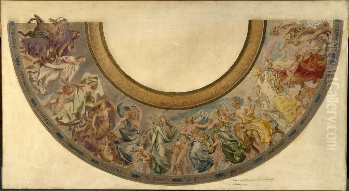 Esquisse pour l'escalier des fetes de l'Hotel de Ville de Paris : Les mois republicains Oil Painting by Joseph Paul Blanc