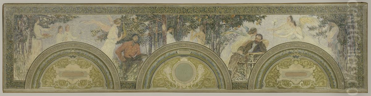 Esquisse pour le salon d'entree sud de l'Hotel de Ville : La Peinture - La Litterature Oil Painting by Henri-Jean Guillaume Martin