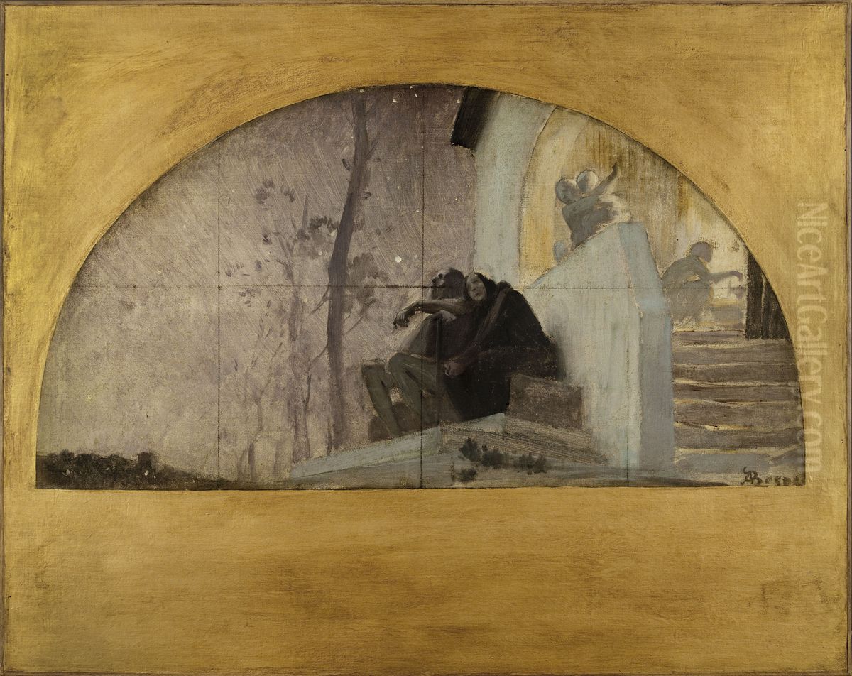 Esquisse pour la salle des mariages de la mairie du 1er : L'Hiver, ou Le Soir de la vie Oil Painting by Paul-Albert Besnard