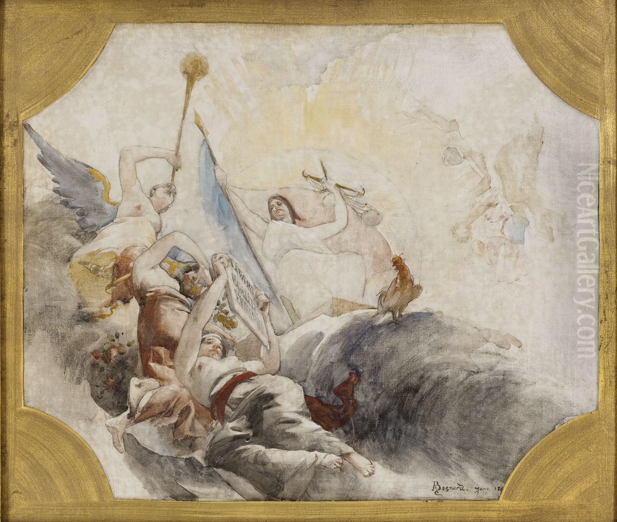 Esquisse pour la salle des mariages de la mairie du 19eme arrondissement de la Ville de Paris : Le Triomphe de la Republique (Plafond) Oil Painting by Paul-Albert Besnard