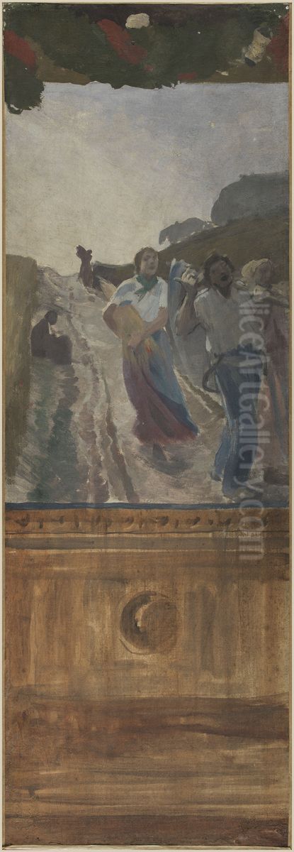 Esquisse pour la mairie du 4eme : Le retour des champs Oil Painting by Paul-Albert Besnard