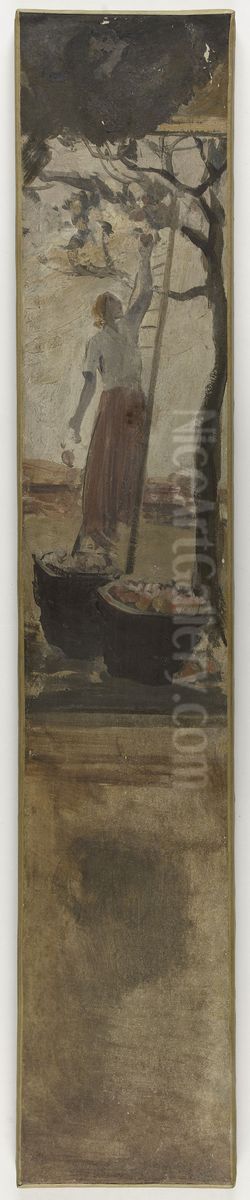 Esquisse pour la mairie du 4eme : La cueillette des pommes Oil Painting by Paul-Albert Besnard