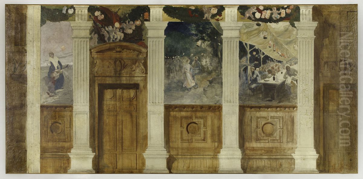 Esquisse pour la mairie du 4eme : Le Bal a la campagne ou La Fete populaire Oil Painting by Paul-Albert Besnard