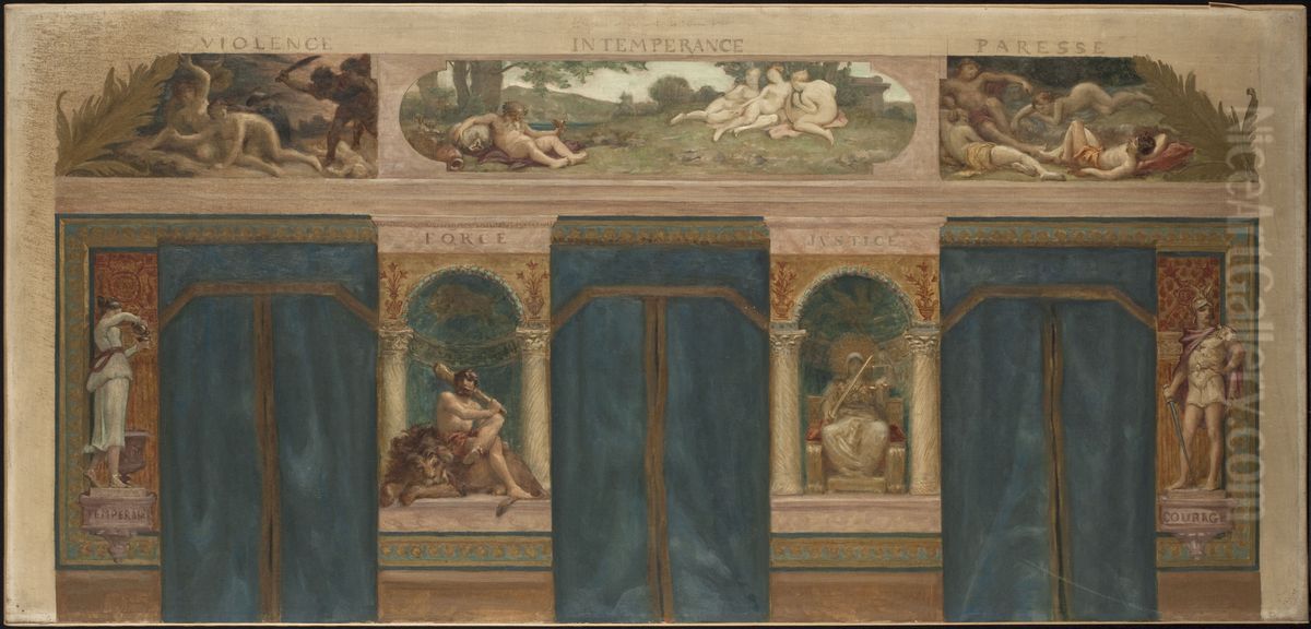 Esquisse pour la mairie de Saint-Maur-des-Fosses : Les Vertus opposees aux Vices (Force - Justice) Oil Painting by Paul Milliet