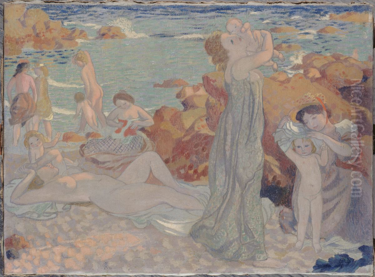 Baigneuses, plage du Pouldu Oil Painting by Maurice Denis