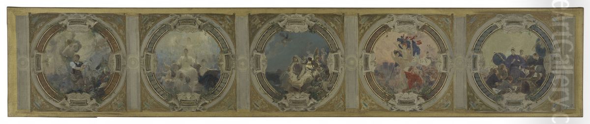 Esquisse pour la galerie Lobau de l'Hotel de Ville de Paris : L'Art. L'Histoire. La Philosophie. La Revolution francaise. La Science. Oil Painting by Georges Picard