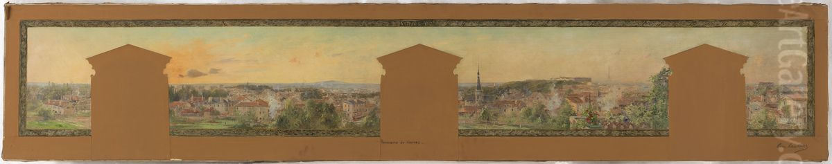 Esquisse pour la salle des fetes de la mairie de Vanves : Panorama de Vanves Oil Painting by Pierre Louis Leger Vauthier