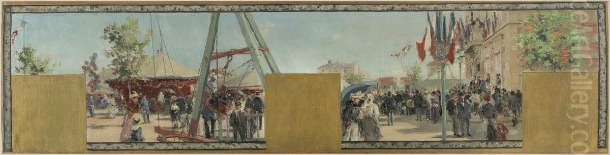 Esquisse pour la mairie de Bagnolet : Ete. La fete de Bagnolet le jour du couronnement de la rosiere Oil Painting by Pierre Louis Leger Vauthier