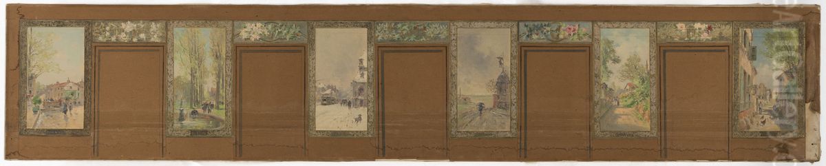 Esquisse pour la salle des fetes de la mairie de Vanves : Vues de Vanves Oil Painting by Pierre Louis Leger Vauthier