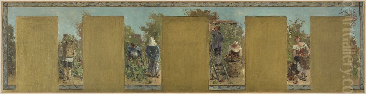 Esquisse pour la mairie de Bagnolet : Automne. Les cultures de Bagnolet. Oil Painting by Pierre Louis Leger Vauthier
