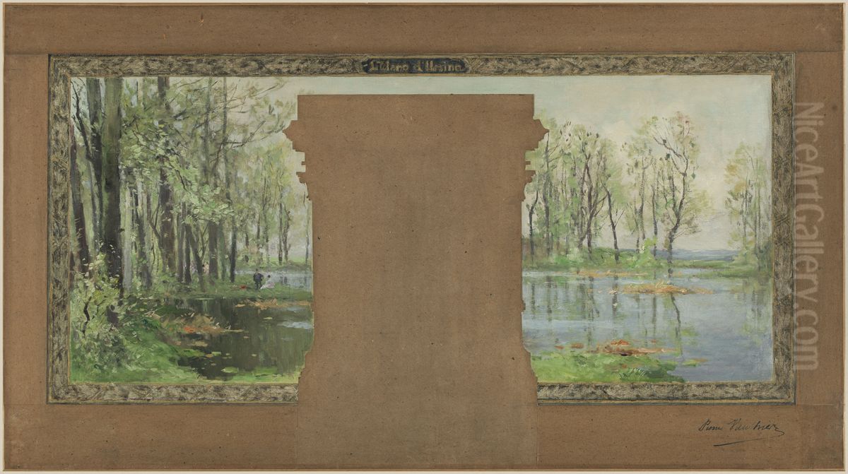 Esquisse pour la mairie de Vanves : L'etang d'Ursine Oil Painting by Pierre Louis Leger Vauthier