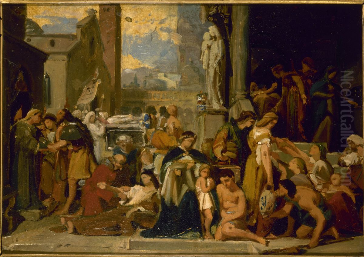 Esquisse pour l'eglise Sainte-Elisabeth : Les sept oeuvres de misericorde Oil Painting by Jean Louis Bezard