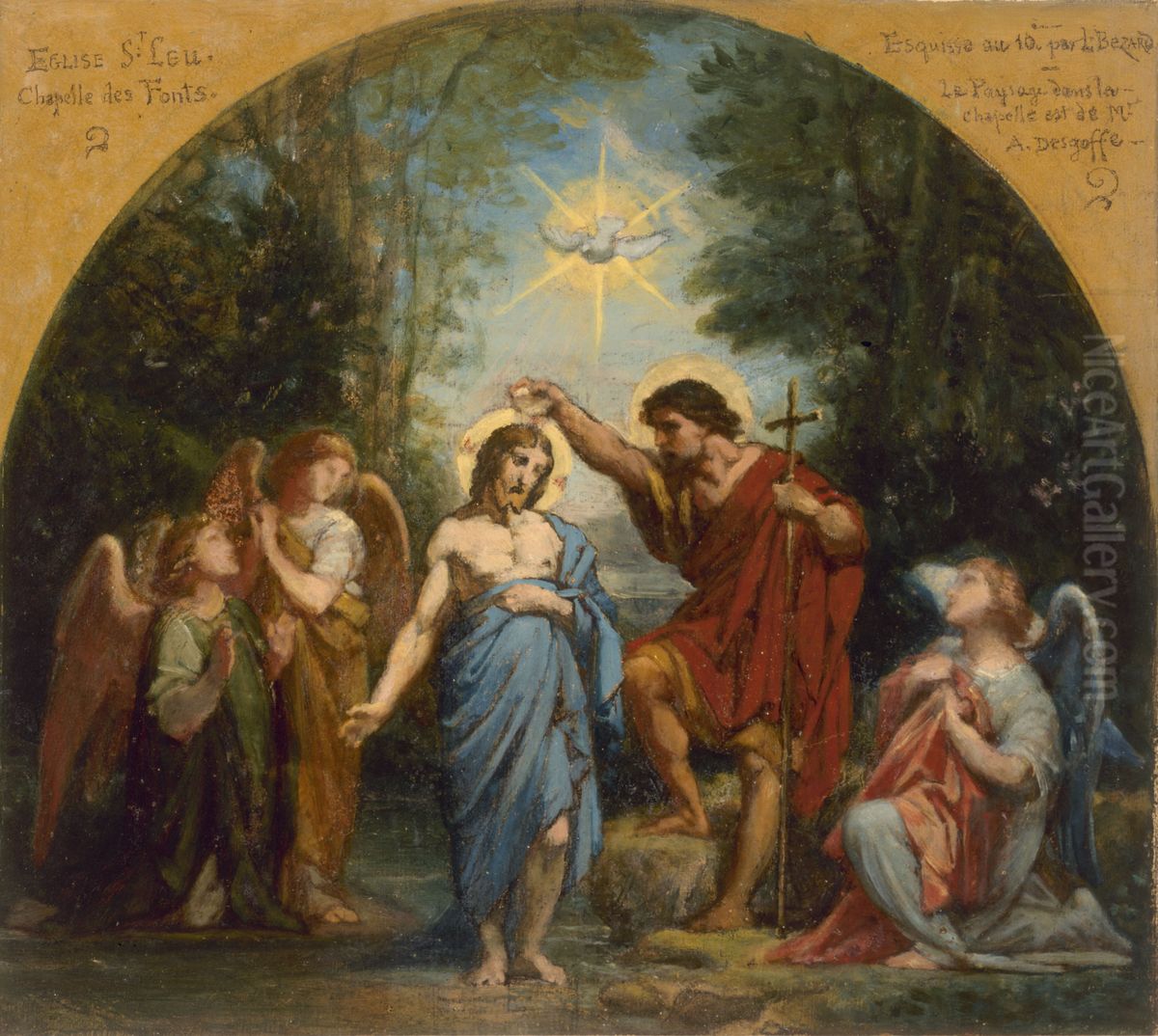 Esquisse pour l'eglise de Saint-Leu-Saint-Gilles : Le Bapteme du Christ Oil Painting by Jean Louis Bezard