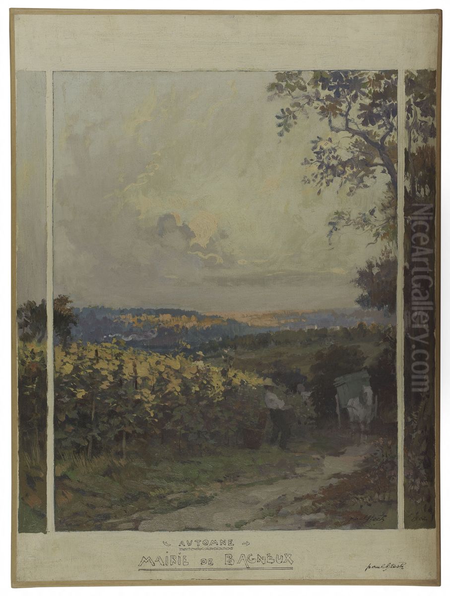 Esquisse pour la mairie de Bagneux : paysage d'automne Oil Painting by Paul Albert Steck