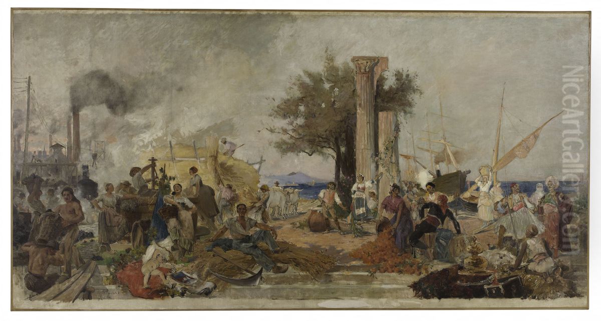 Esquisse pour la Bourse du Commerce de Paris : L'activite commerciale en Europe Oil Painting by Marie-Felix-Hippolyte Lucas