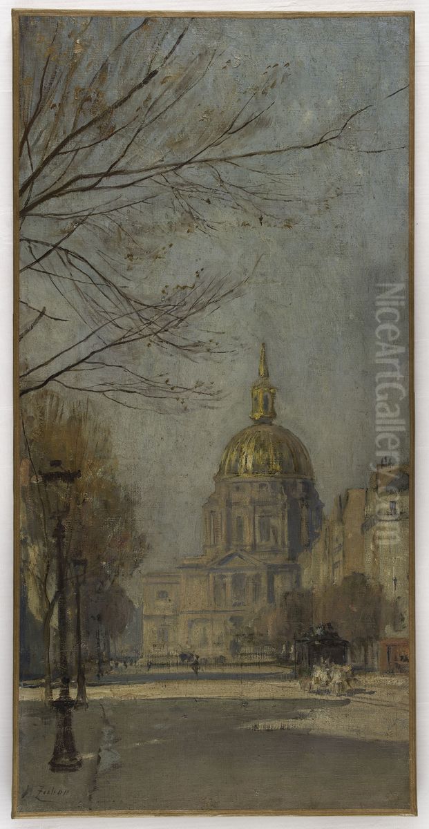 Esquisse pour l'escalier des Fetes de l'Hotel de Ville de Paris : Boulevard des Invalides Oil Painting by Henri Zuber