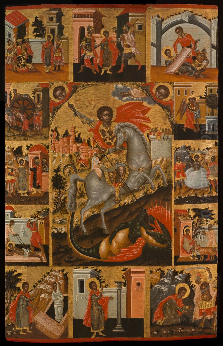 Saint Georges terrassant le dragon et scenes de sa vie Oil Painting by Crete
