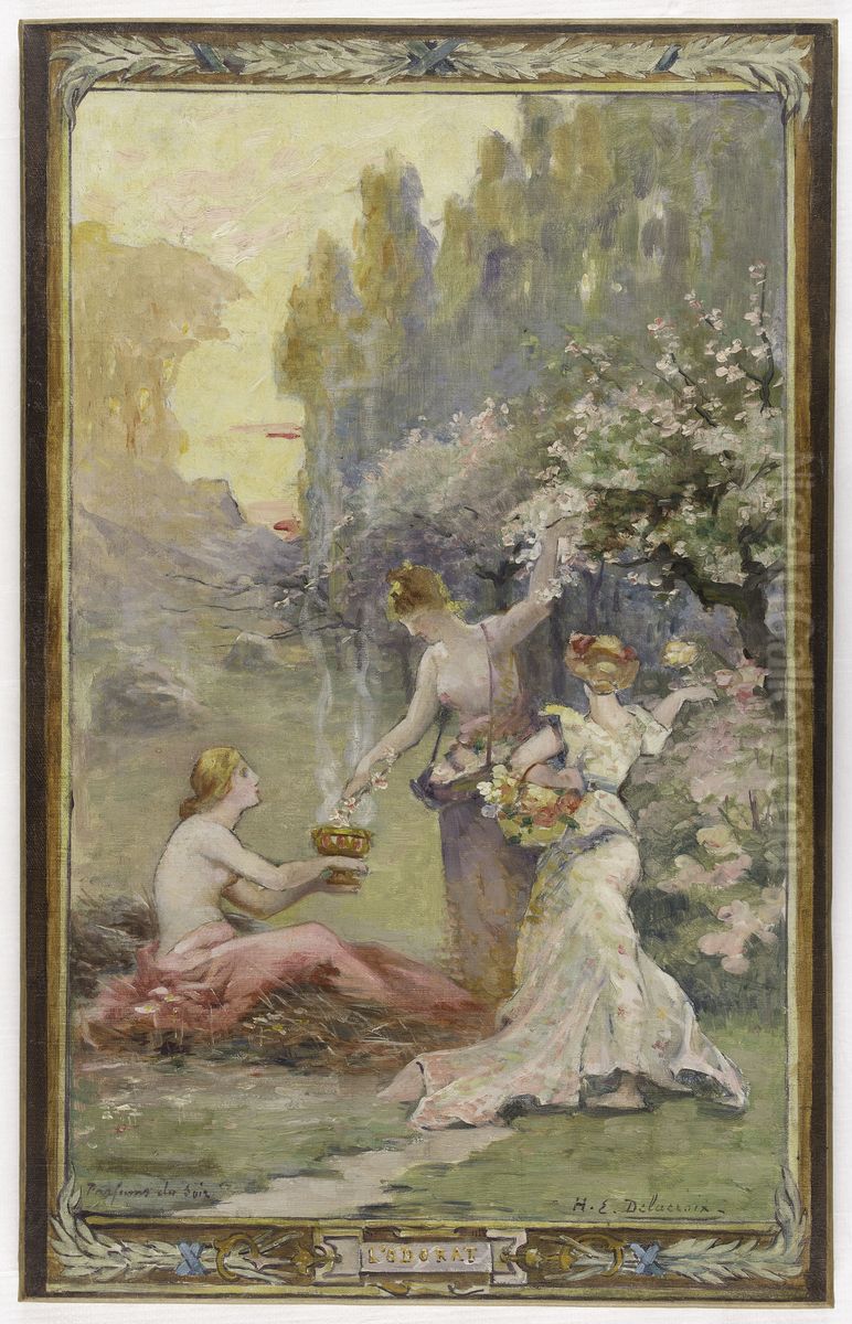 Esquisse pour la mairie du 10eme arrondissement de Paris : L'odorat - Parfums du soir Oil Painting by Eugene Delacroix