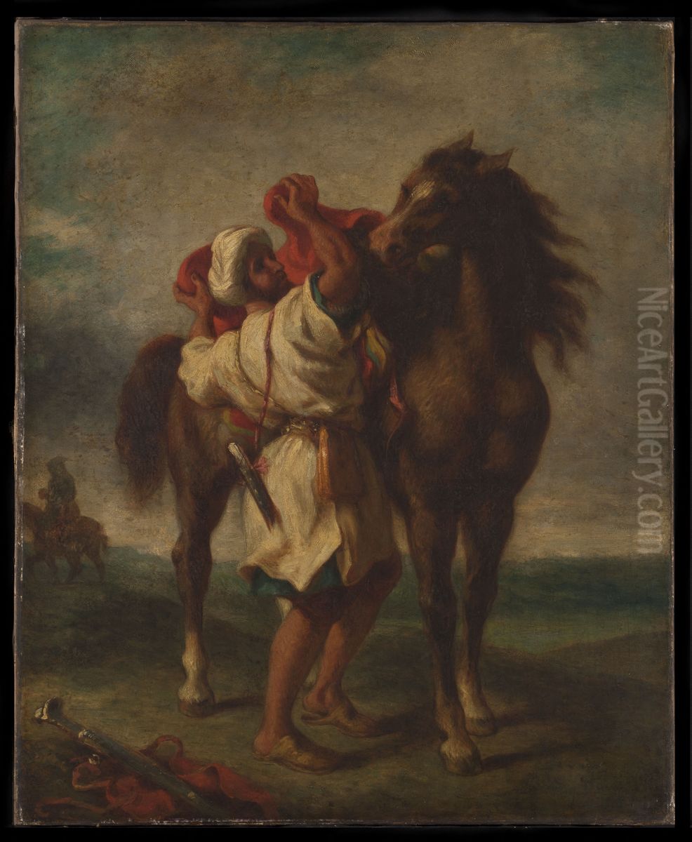 Arabe sellant son cheval Oil Painting by Georges Decote