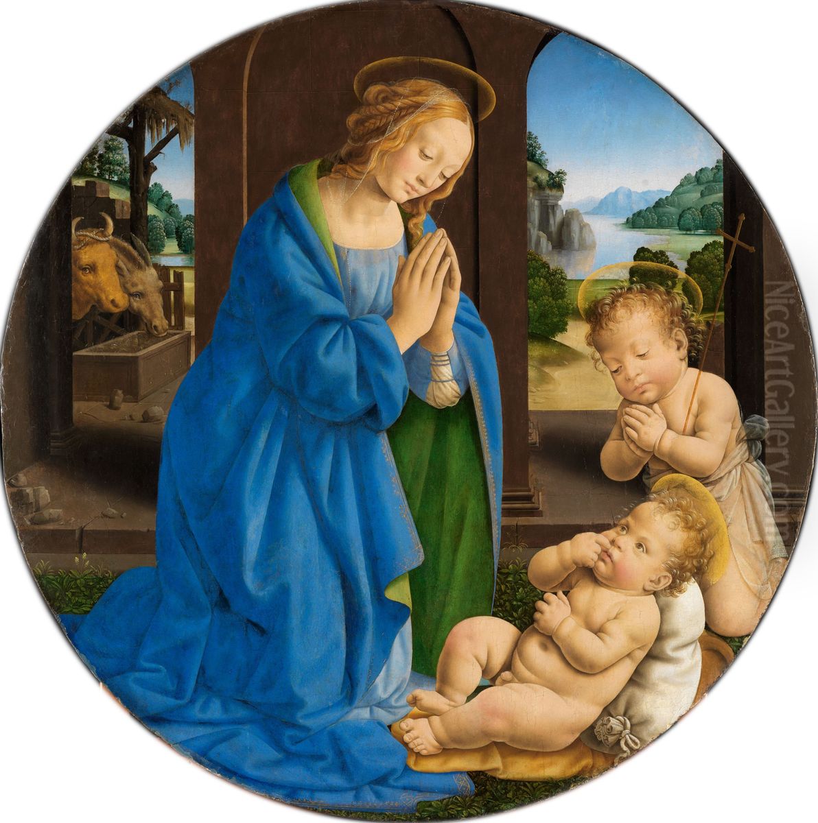 Maria, das Kind anbetend, mit dem Johannesknaben Oil Painting by Lorenzo Di Credi