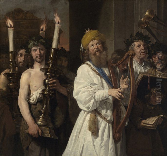 Konig David geleitet die Bundeslade nach Jerusalem Oil Painting by Jan De Bray
