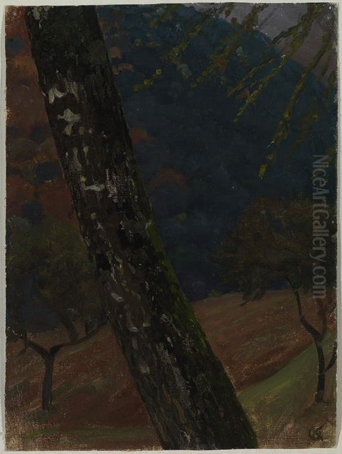 Baumstamm bei Obersteinbach Oil Painting by Gustav Kampmann