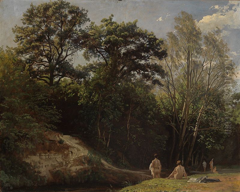 An der Alb II (mit Badenden) Oil Painting by Johann Wilhelm Schirmer