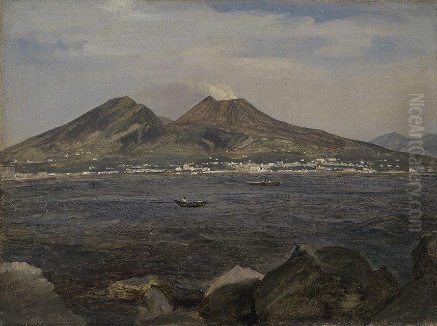 Blick auf den Golf von Neapel mit dem Vesuv Oil Painting by Josef Rebell