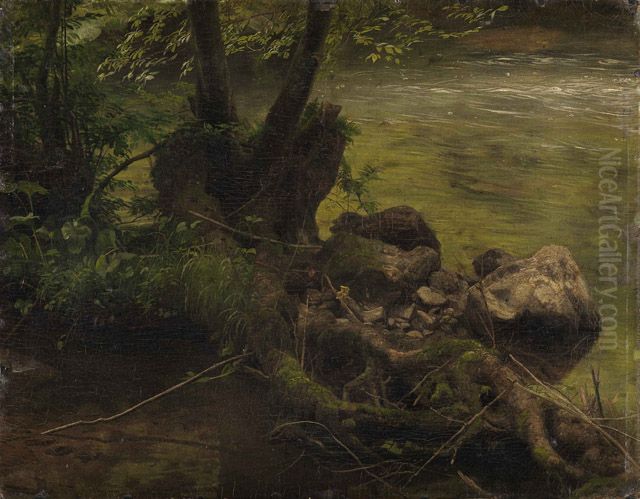 Wurzeln und Steine am Bach Oil Painting by Johann Wilhelm Schirmer