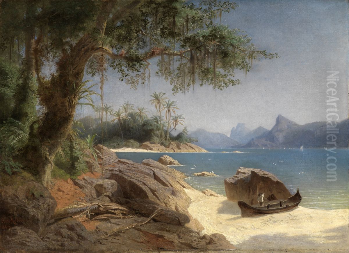 Coastal landscape at Rio de Janeiro Oil Painting by Ferdinand Keller