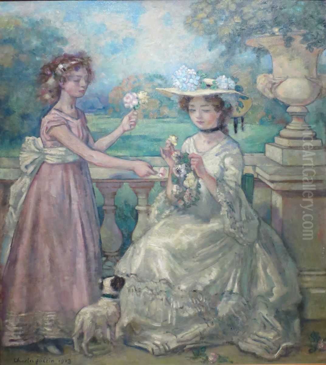 Two Girls on a Terrace Oil Painting by Charles-Francois-Prosper Guerin