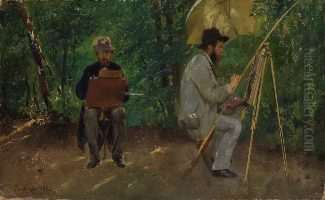 Edmund Kanoldt und Emil Lugo, im Freien malend Oil Painting by Emil Lugo