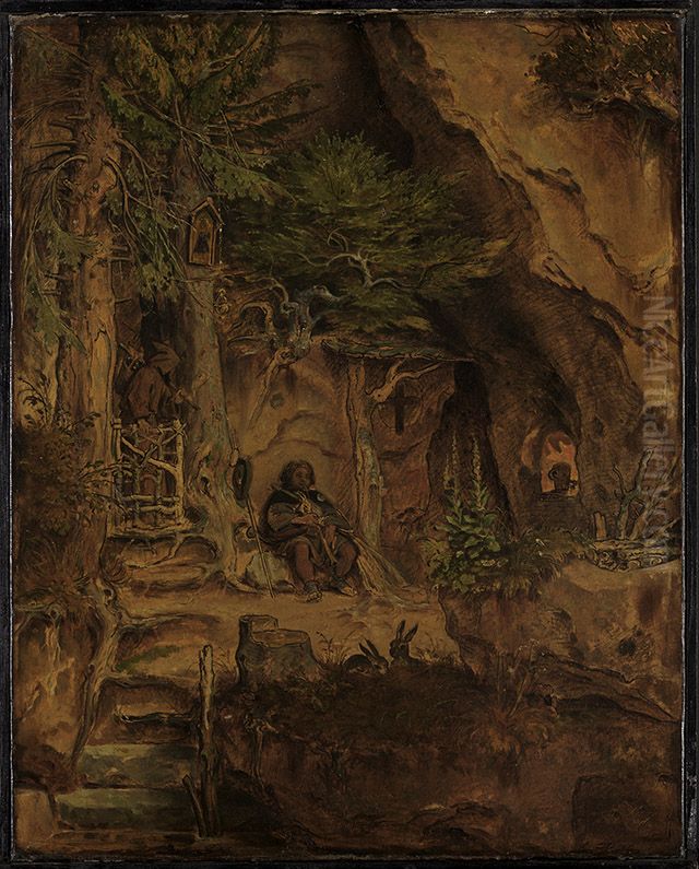 Spielmann bei einem Einsiedler Oil Painting by Moritz von Schwind