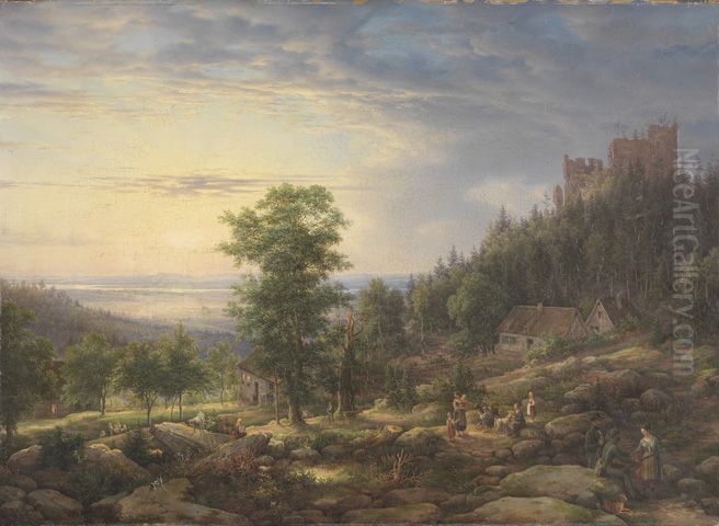 Burg Eberstein bei Baden-Baden mit Blick in die Rheinebene Oil Painting by Johann Friedrich Helmsdorf