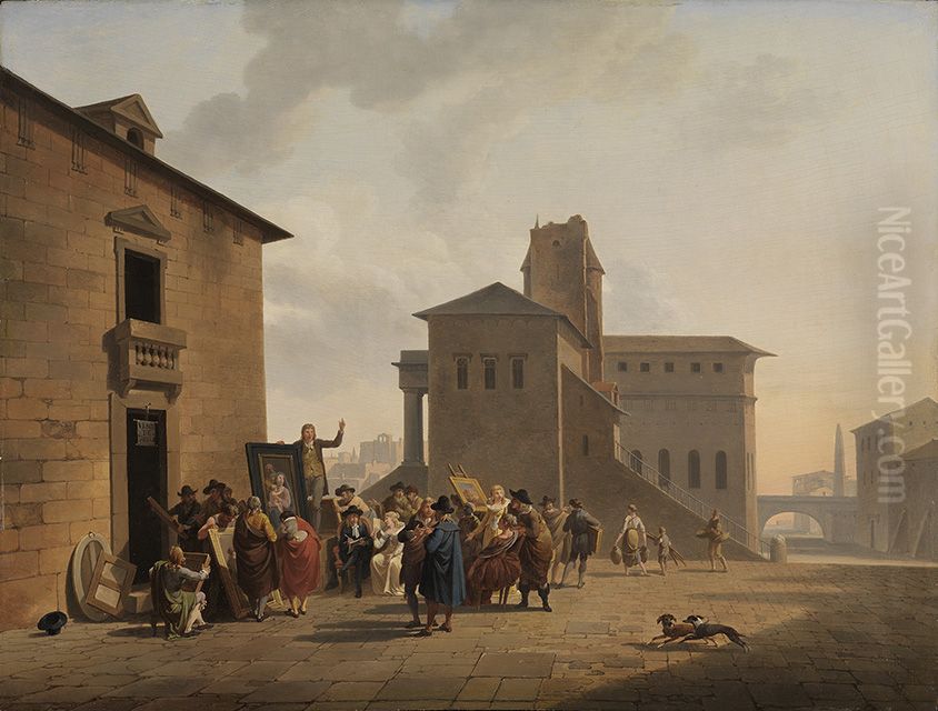 Gemaldeauktion auf einem italienischen Platz Oil Painting by Nicolas-Antoine Taunay
