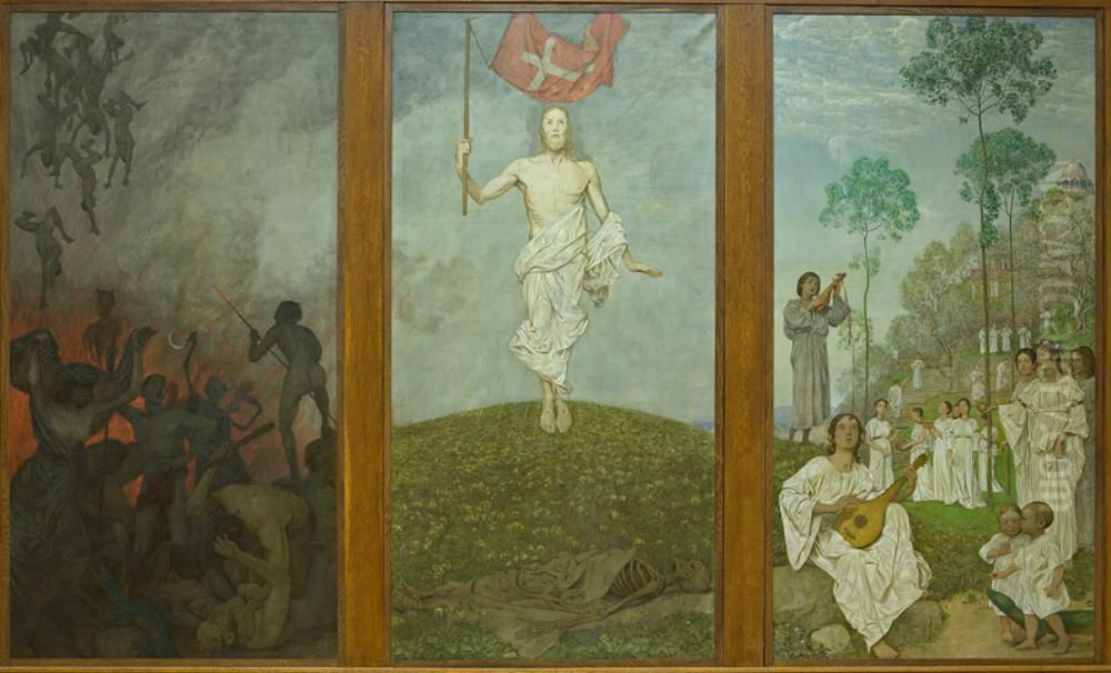 Ostertriptychon: Gefilde der Seligen (Das Paradies) Oil Painting by Hans Thoma