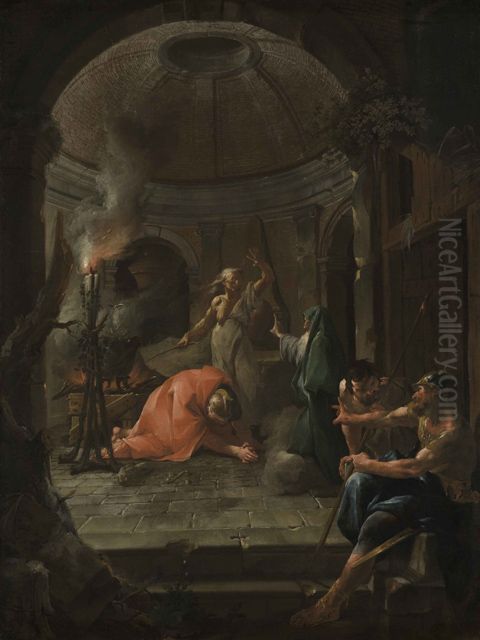 Konig Saul und die Hexe von Endor Oil Painting by Paul Troger