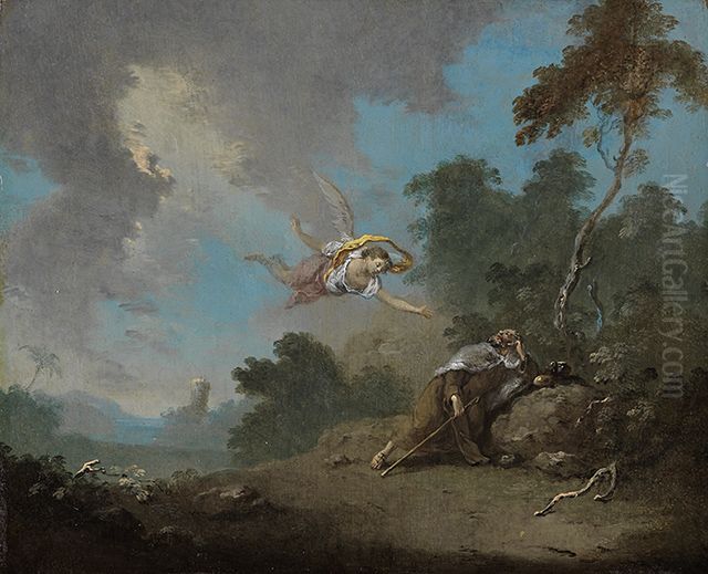 Der Prophet Elias, in der Wuste von einem Engel gespeist Oil Painting by Norbert Grund